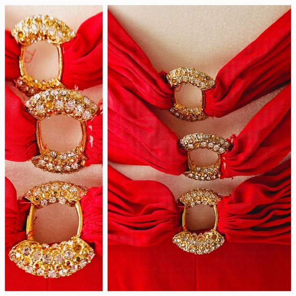 Size 10 Niteline Della Roufogali Red Halter Strap Ruched Bodice Elegant Formal - Picture 4 of 16